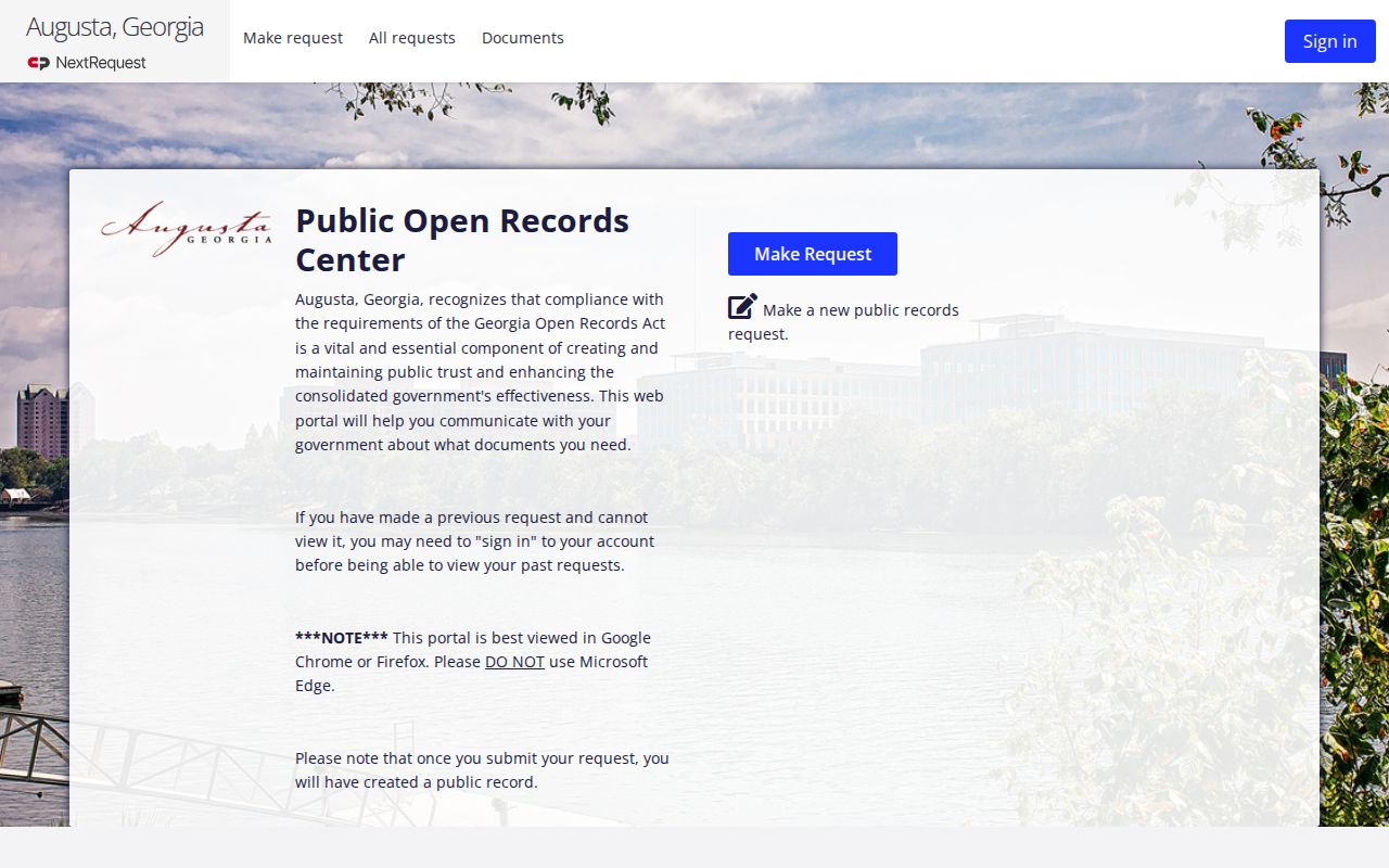 Augusta public records departmental request portal