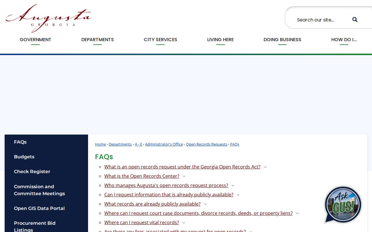 Augusta public records scope fees and contacts