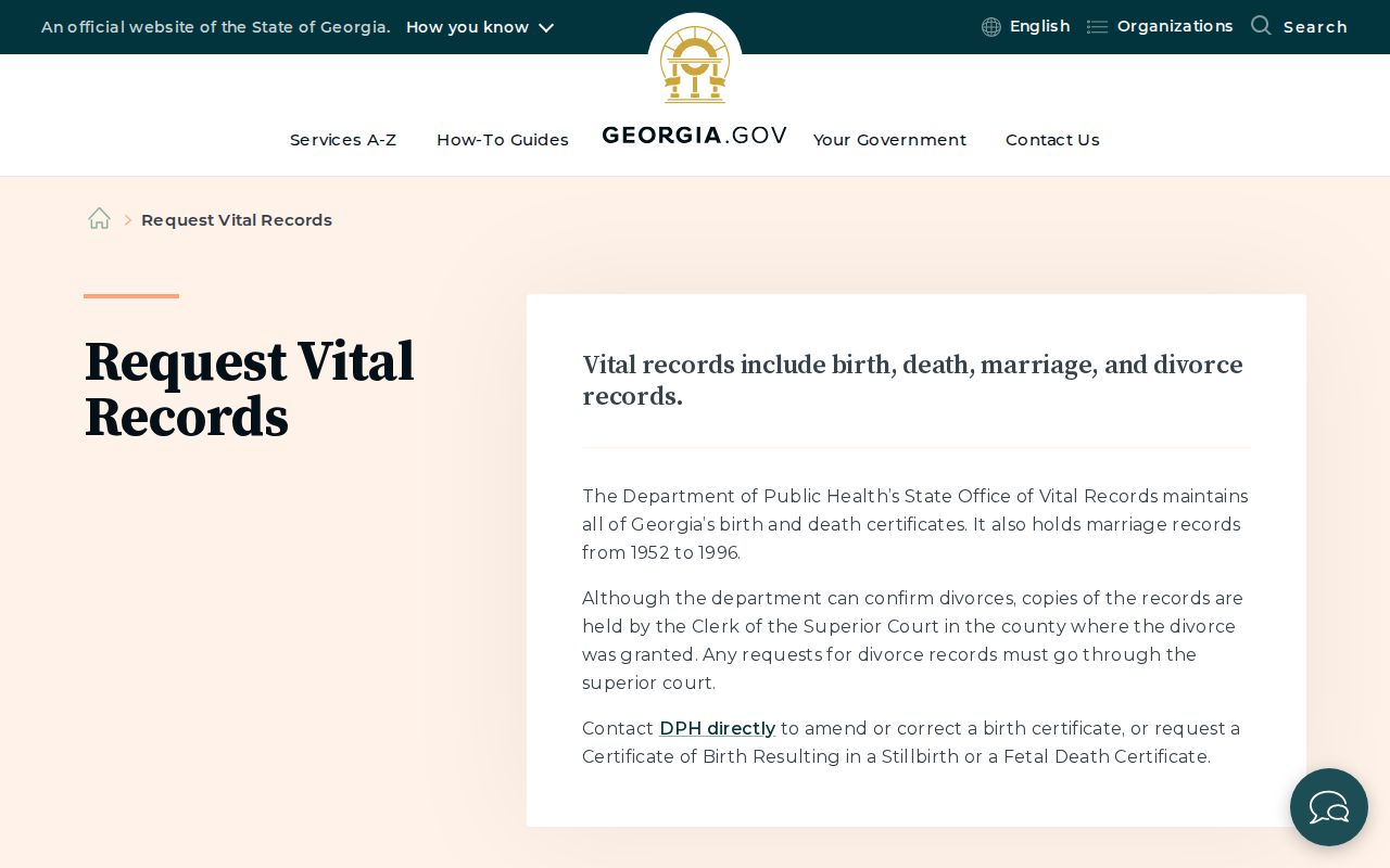 Augusta public records Georgia vital certificate requests