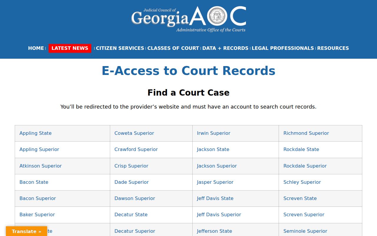 Augusta public records Georgia court access directory