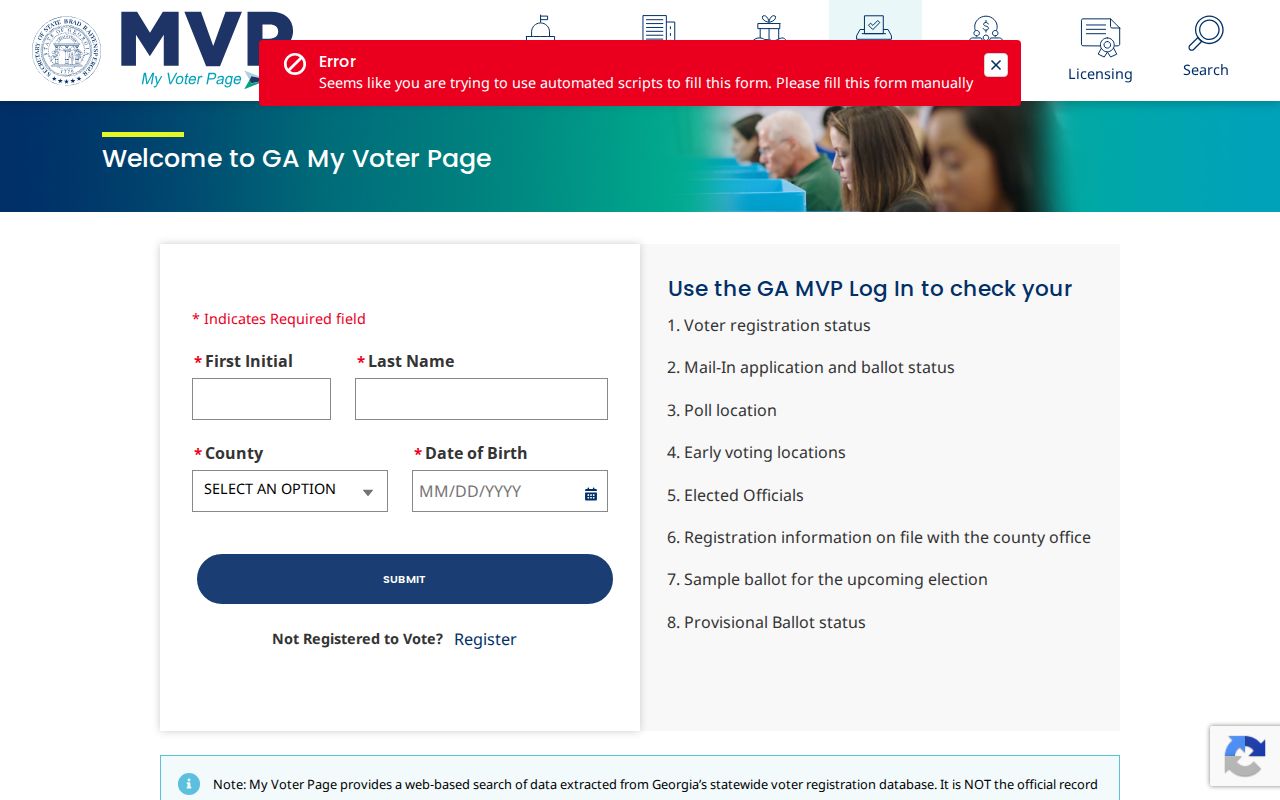 Augusta voter registration records search on Georgia My Voter Page